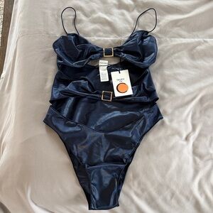 Elegant Navy Blue Women's One Piece Swimsuit